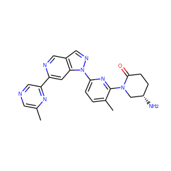 Cc1cncc(-c2cc3c(cn2)cnn3-c2ccc(C)c(N3C[C@@H](N)CCC3=O)n2)n1 ZINC000216482284