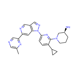 Cc1cncc(-c2cc3c(cn2)cnn3-c2ccc(C3CC3)c(N3CCC[C@H](N)C3)n2)n1 ZINC000216479369