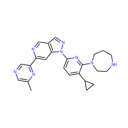 Cc1cncc(-c2cc3c(cn2)cnn3-c2ccc(C3CC3)c(N3CCCNCC3)n2)n1 ZINC000224854752