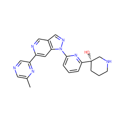 Cc1cncc(-c2cc3c(cn2)cnn3-c2cccc([C@]3(O)CCCNC3)n2)n1 ZINC000211027338