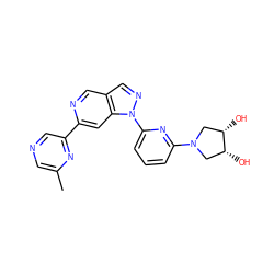 Cc1cncc(-c2cc3c(cn2)cnn3-c2cccc(N3C[C@H](O)[C@H](O)C3)n2)n1 ZINC000211013898