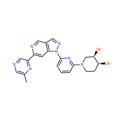 Cc1cncc(-c2cc3c(cn2)cnn3-c2cccc(N3CC[C@H](O)[C@H](O)C3)n2)n1 ZINC000224874763