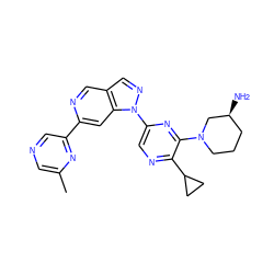 Cc1cncc(-c2cc3c(cn2)cnn3-c2cnc(C3CC3)c(N3CCC[C@H](N)C3)n2)n1 ZINC000217826984