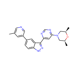 Cc1cncc(-c2ccc3[nH]nc(-c4cc(N5C[C@H](C)O[C@H](C)C5)ncn4)c3c2)c1 ZINC000225573817