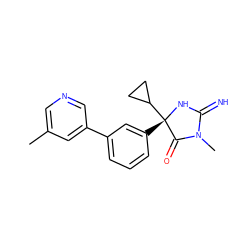 Cc1cncc(-c2cccc([C@@]3(C4CC4)NC(=N)N(C)C3=O)c2)c1 ZINC000084597171