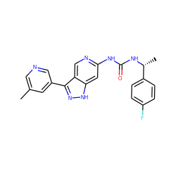 Cc1cncc(-c2n[nH]c3cc(NC(=O)N[C@H](C)c4ccc(F)cc4)ncc23)c1 ZINC000219759758