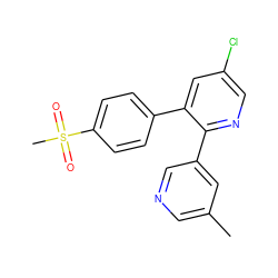 Cc1cncc(-c2ncc(Cl)cc2-c2ccc(S(C)(=O)=O)cc2)c1 ZINC000003814804