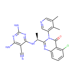 Cc1cncc(-n2c([C@H](C)Nc3nc(N)nc(N)c3C#N)nc3cccc(Cl)c3c2=O)c1C ZINC000220868062