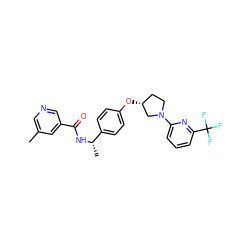 Cc1cncc(C(=O)N[C@@H](C)c2ccc(O[C@@H]3CCN(c4cccc(C(F)(F)F)n4)C3)cc2)c1 ZINC000169709492