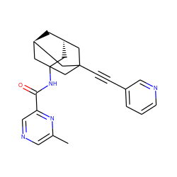 Cc1cncc(C(=O)NC23C[C@H]4C[C@@H](CC(C#Cc5cccnc5)(C4)C2)C3)n1 ZINC000205010661