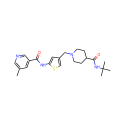 Cc1cncc(C(=O)Nc2cc(CN3CCC(C(=O)NC(C)(C)C)CC3)cs2)c1 ZINC001772648203