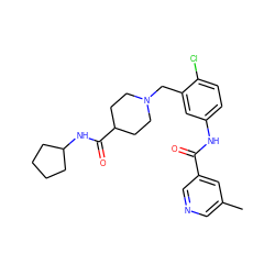 Cc1cncc(C(=O)Nc2ccc(Cl)c(CN3CCC(C(=O)NC4CCCC4)CC3)c2)c1 ZINC000210630401