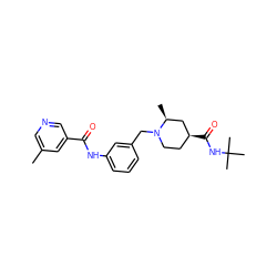 Cc1cncc(C(=O)Nc2cccc(CN3CC[C@H](C(=O)NC(C)(C)C)C[C@@H]3C)c2)c1 ZINC001772627438