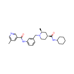 Cc1cncc(C(=O)Nc2cccc(CN3CC[C@H](C(=O)NC4CCCCC4)C[C@@H]3C)c2)c1 ZINC001772603268