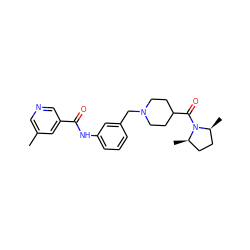 Cc1cncc(C(=O)Nc2cccc(CN3CCC(C(=O)N4[C@@H](C)CC[C@H]4C)CC3)c2)c1 ZINC001772599322