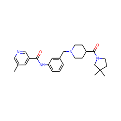 Cc1cncc(C(=O)Nc2cccc(CN3CCC(C(=O)N4CCC(C)(C)C4)CC3)c2)c1 ZINC001772598423