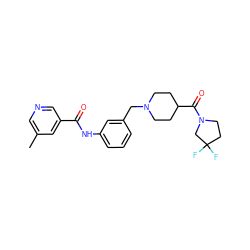 Cc1cncc(C(=O)Nc2cccc(CN3CCC(C(=O)N4CCC(F)(F)C4)CC3)c2)c1 ZINC001772624590