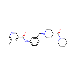 Cc1cncc(C(=O)Nc2cccc(CN3CCC(C(=O)N4CCCCC4)CC3)c2)c1 ZINC001772654827