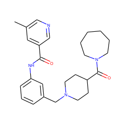 Cc1cncc(C(=O)Nc2cccc(CN3CCC(C(=O)N4CCCCCC4)CC3)c2)c1 ZINC001772593579