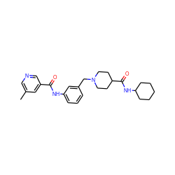 Cc1cncc(C(=O)Nc2cccc(CN3CCC(C(=O)NC4CCCCC4)CC3)c2)c1 ZINC000210677941