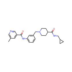 Cc1cncc(C(=O)Nc2cccc(CN3CCC(C(=O)NCC4CC4)CC3)c2)c1 ZINC001772649959