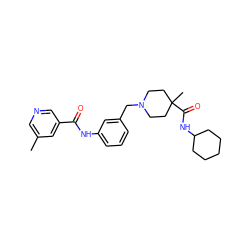 Cc1cncc(C(=O)Nc2cccc(CN3CCC(C)(C(=O)NC4CCCCC4)CC3)c2)c1 ZINC001772599329