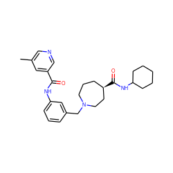 Cc1cncc(C(=O)Nc2cccc(CN3CCC[C@@H](C(=O)NC4CCCCC4)CC3)c2)c1 ZINC001772639202