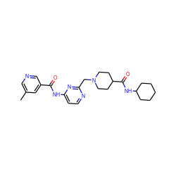 Cc1cncc(C(=O)Nc2ccnc(CN3CCC(C(=O)NC4CCCCC4)CC3)n2)c1 ZINC001772589782