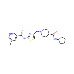 Cc1cncc(C(=O)Nc2nc(CN3CCC(C(=O)NC4CCCC4)CC3)cs2)c1 ZINC001772575326