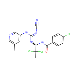 Cc1cncc(N/C(=N\C#N)N[C@@H](NC(=O)c2ccc(Cl)cc2)C(C)(Cl)Cl)c1 ZINC000028866265