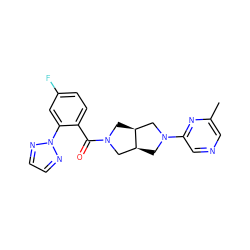 Cc1cncc(N2C[C@H]3CN(C(=O)c4ccc(F)cc4-n4nccn4)C[C@H]3C2)n1 ZINC000116822925