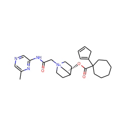 Cc1cncc(NC(=O)C[N+]23CCC(CC2)[C@@H](OC(=O)C2(C4=CC=CC4)CCCCCC2)C3)n1 ZINC000103278217