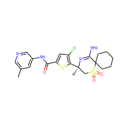 Cc1cncc(NC(=O)c2cc(Cl)c([C@]3(C)CS(=O)(=O)C4(CCCCC4)C(N)=N3)s2)c1 ZINC000217747283