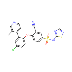 Cc1cnccc1-c1cc(Cl)ccc1Oc1ccc(S(=O)(=O)Nc2ncns2)cc1C#N ZINC000095581411