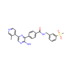 Cc1cnccc1-c1cnc(N)c(-c2ccc(C(=O)NCc3cccc(S(C)(=O)=O)c3)cc2)n1 ZINC001772573320