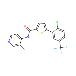 Cc1cnccc1NC(=O)c1ccc(-c2cc(C(F)(F)F)ccc2Cl)s1 ZINC000034660927