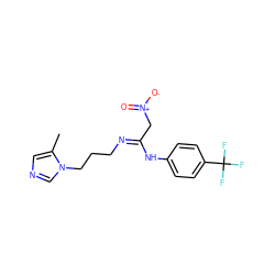 Cc1cncn1CCC/N=C(/C[N+](=O)[O-])Nc1ccc(C(F)(F)F)cc1 ZINC000043200905