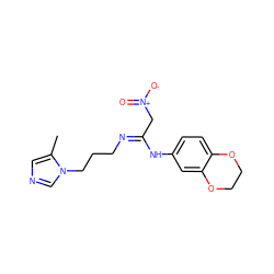 Cc1cncn1CCC/N=C(/C[N+](=O)[O-])Nc1ccc2c(c1)OCCO2 ZINC000045253267