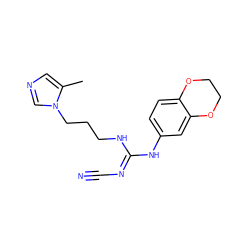 Cc1cncn1CCCN/C(=N\C#N)Nc1ccc2c(c1)OCCO2 ZINC000043200970