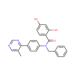 Cc1cncnc1-c1ccc(N(Cc2ccccc2)C(=O)c2ccc(O)cc2O)cc1 ZINC000653676841