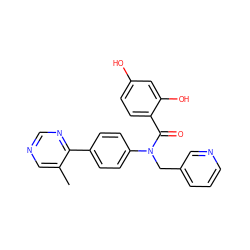 Cc1cncnc1-c1ccc(N(Cc2cccnc2)C(=O)c2ccc(O)cc2O)cc1 ZINC000653671271