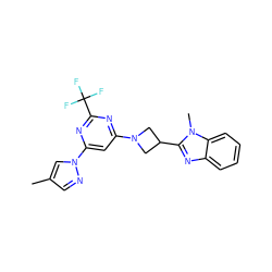 Cc1cnn(-c2cc(N3CC(c4nc5ccccc5n4C)C3)nc(C(F)(F)F)n2)c1 ZINC000143096316