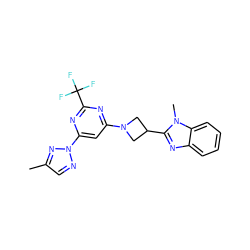 Cc1cnn(-c2cc(N3CC(c4nc5ccccc5n4C)C3)nc(C(F)(F)F)n2)n1 ZINC000143108648