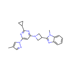 Cc1cnn(-c2cc(N3CC(c4nc5ccccc5n4C)C3)nc(C3CC3)n2)c1 ZINC000143095472