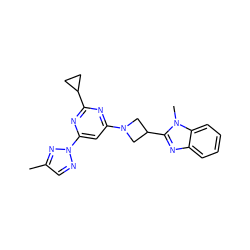 Cc1cnn(-c2cc(N3CC(c4nc5ccccc5n4C)C3)nc(C3CC3)n2)n1 ZINC000205315997