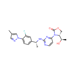 Cc1cnn(-c2ccc([C@@H](C)Nc3nccc(N4C(=O)OC[C@@H]4[C@@H](C)O)n3)cc2F)c1 ZINC000221665151