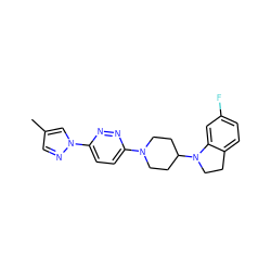 Cc1cnn(-c2ccc(N3CCC(N4CCc5ccc(F)cc54)CC3)nn2)c1 ZINC000103242927