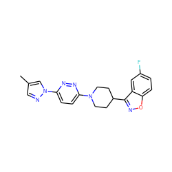 Cc1cnn(-c2ccc(N3CCC(c4noc5ccc(F)cc45)CC3)nn2)c1 ZINC000218760071