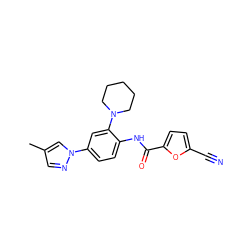 Cc1cnn(-c2ccc(NC(=O)c3ccc(C#N)o3)c(N3CCCCC3)c2)c1 ZINC000029039447