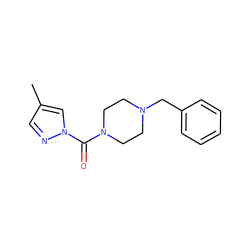 Cc1cnn(C(=O)N2CCN(Cc3ccccc3)CC2)c1 ZINC000299825214